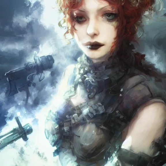 Image similar to christina hendricks!!! goth, tankoban, 4 k, tone mapping, akihiko yoshida, james jean andrei riabovitchev marc simonetti, yoshitaka amano, long hair, curly, h. hydrochaeri