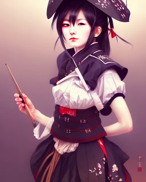 Image similar to a ultradetailed beautiful painting of a stylish japanese battle maid, by wlop, trending on artstation