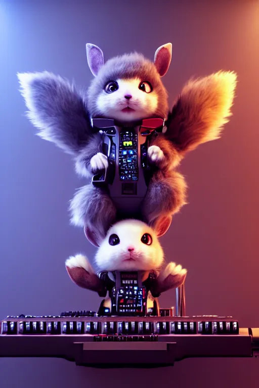 Prompt: high quality 3 d render very cute fluffy cyborg!! rat plays keyboard, cyberpunk highly detailed, unreal engine cinematic smooth, in the style of blade runner & detective pikachu, hannah yata charlie immer, moody light, low angle, uhd 8 k, sharp focus