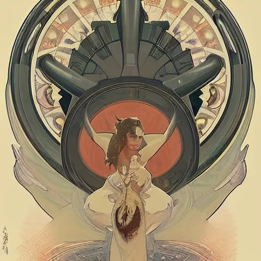 Image similar to a mushroom cloud merging into the shape of a peace sign, art by artgerm and greg rutkowski and alphonse mucha highly detailed, dieselpunk, high quality, 8 k, soft lighting, realistic face, path traced