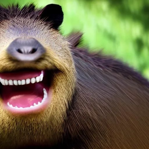 Image similar to hyperrealistic dslr film still of justin bieber smile with real teeth of a capybara, stunning 8 k octane comprehensive 3 d render, inspired by istvan sandorfi & greg rutkowski & unreal engine, perfect facial symmetry, dim volumetric cinematic lighting, extremely hyper - detailed, incredibly real lifelike attributes & flesh texture, intricate, masterpiece, artstation, stunning