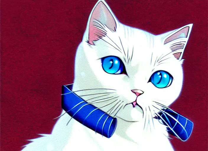 Prompt: anime visual of a white cat, with blue eyes!!!!, high quality detailed anime, cel shaded, digital art by last exile murata range blue submarine no 6, hd, ambient light