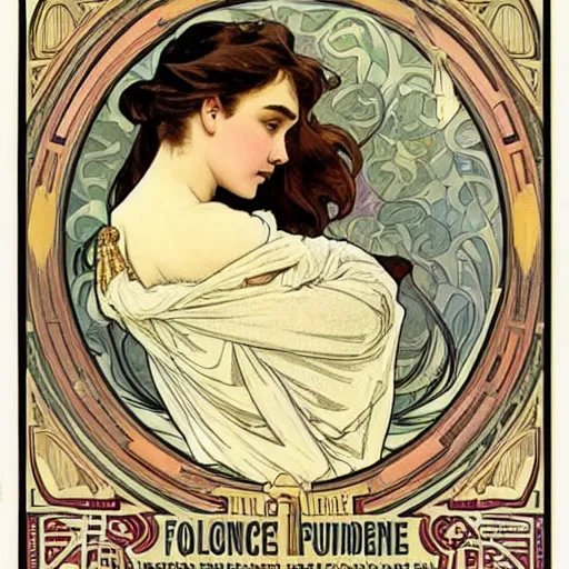 Prompt: florence pugh, extremely detailed, french noveau, alphonse mucha