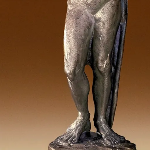 Prompt: Une statue monumentale en plein-pied de Gandalf, contrapposto, bronze poli, fonte à la cire perdue, Musée du Louvre catalog