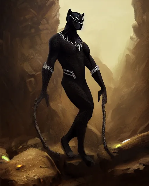 Prompt: oil painting of anthropomorphized black panther, detective clothes, close shot, full body, dark steampunk mine shaft background, sharp focus, fantasy style, octane render, volumetric lighting, 8k high definition, by greg rutkowski, highly detailed, trending on art Station, dungeons and dragons artwork, centered