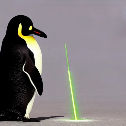 Prompt: a penguin shooting lasers from its eyes
