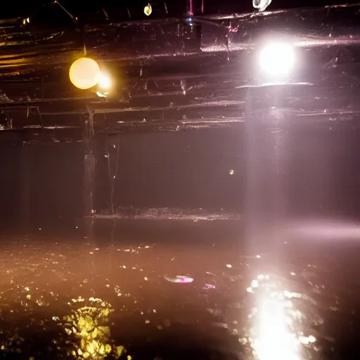 Image similar to empty nightclub dark night water mess