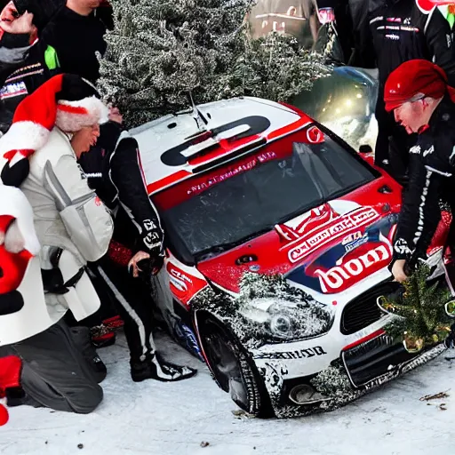 Image similar to Petter Solberg after he crashed into the christmas tree