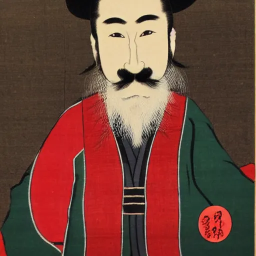 Image similar to traditional Japanese painting of a rabbi with a Fu Manchu