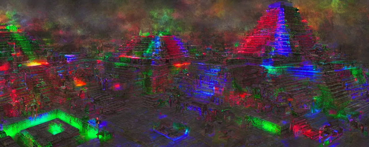 Image similar to rgb aztec temple, concept art, 4 k