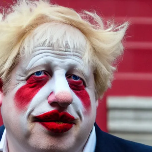 Image similar to boris johnson in clown makeup talking to Queen Elizabeth II, hyperrealistic, photorealistic, printed on the Guardian