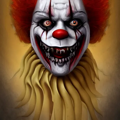 Image similar to Scary clown, horror, terrifying, terror, digital art, trending on artstation, creepy-pasta, 8k