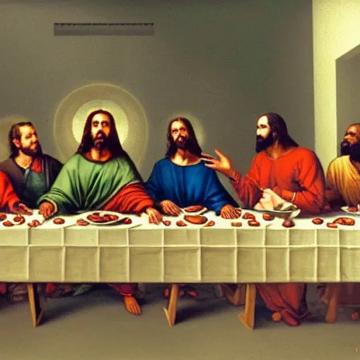 Prompt: Kanye West as Jesus in the Last Supper painting