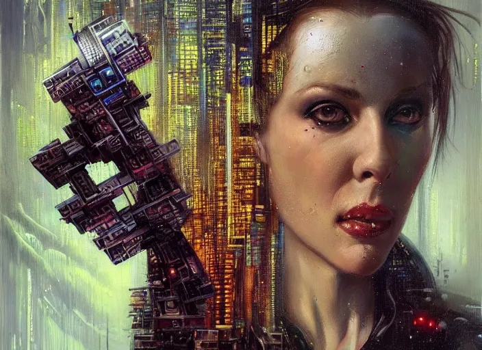 Image similar to concept art of molly millions, neuromancer characters, dystopian atmosphere, stimulus satiation, high tech low life, sprawl, an ultrafine detailed painting by by karol bak and filip hodas, trending on deviantart, pop surrealism, whimsical, lowbrow, perfect symmetrical face, sharp focus, octane, masterpiece, art by hans giger and wayne barlowe