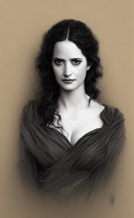 Image similar to portrait en buste eva green, vesper lynd vannessa ives, traditional corsican, intricate, highly detailed, artstation, illustration, jurgens, rutkowski, bouguereau