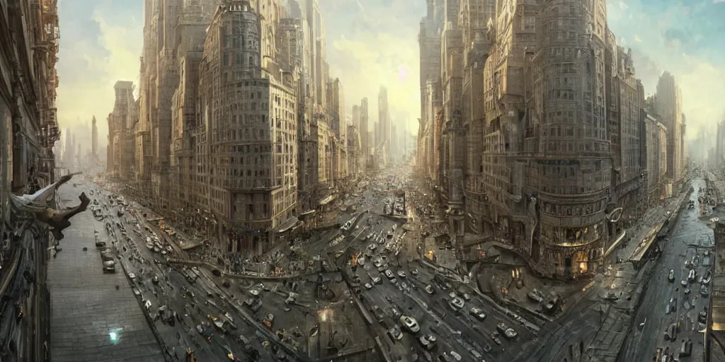 Image similar to Inception, wide angle, super highly detailed, professional digital painting, artstation, concept art, smooth, sharp focus, no blur, no dof, extreme illustration, Unreal Engine 5, Photorealism, HD quality, 8k resolution, cinema 4d, 3D, beautiful, cinematic, art by artgerm and greg rutkowski and alphonse mucha and loish and WLOP