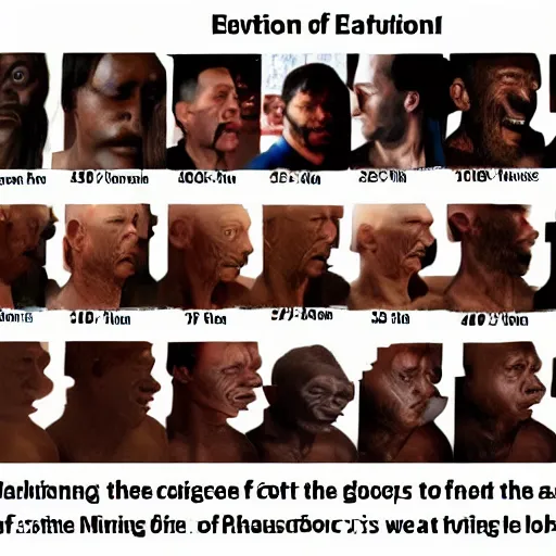 Prompt: Evolution of man with the gradual transformation of missing links