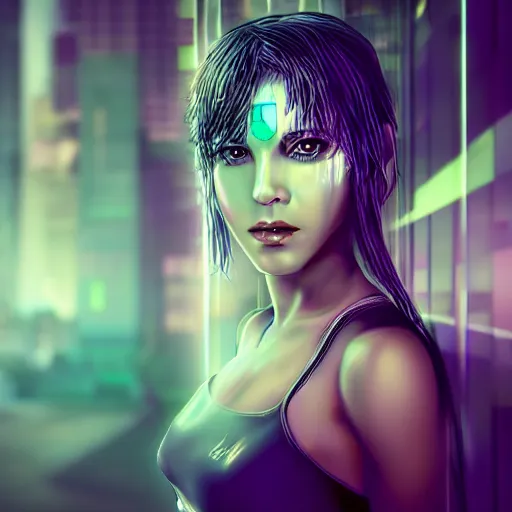 Image similar to a cyberpunk girl portrait with depth of field inspired by ghost in the shell