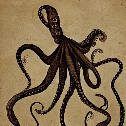 Image similar to octopus with human hands at the ends of each tentacle in style of leonardo da vinci