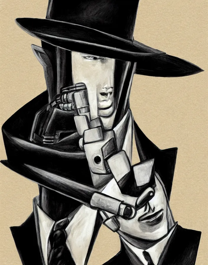 Image similar to portrait of noir robot detective