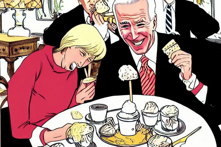 Image similar to Joe Biden eats ice cream to kill Americans, Junji Ito