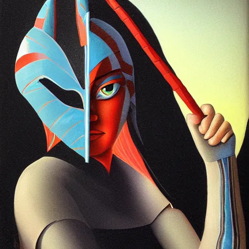 Image similar to Ahsoka Tano by Raphael, Hopper, and Rene Magritte. detailed, romantic, enchanting, trending on artstation.