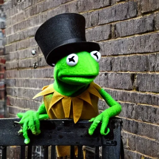 Prompt: Kermit the frog in Peaky Blinders