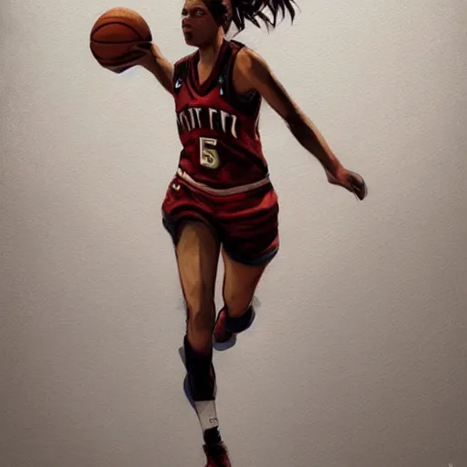 Image similar to painting of an woman basketball player, greg rutkowski, cg worker artstation