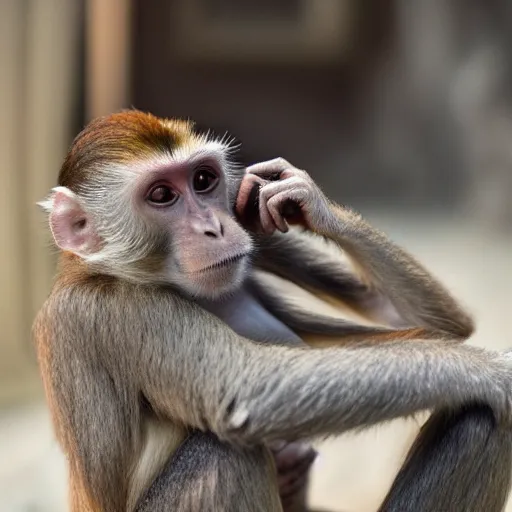 Prompt: a national geographic award winning photograph of a monkey smoking a joint