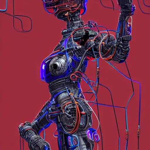 Prompt: a beautiful body of a bot fighter pilot woman mostly made of wires and electronic lightning electrical fire smoke, an ultrafine detailed illustration by james jean, final fantasy, intricate linework, bright colors, behance contest winner, vanitas, angular, altermodern, unreal engine 5 highly rendered, global illumination, radiant light, detailed and intricate environment