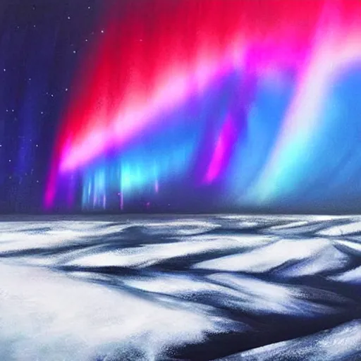 Image similar to the epic shock art painting'blue arctic void with black and red aurora borealis ', stunning masterpiece, trending on artstation