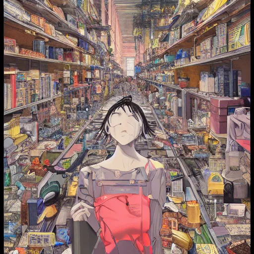 Image similar to Just living in the database as the madness of the system grows by Gigadō Ashiyuki, anime rendered in hyperdetailed Ultra HD, trending on ArtStation, luminous,