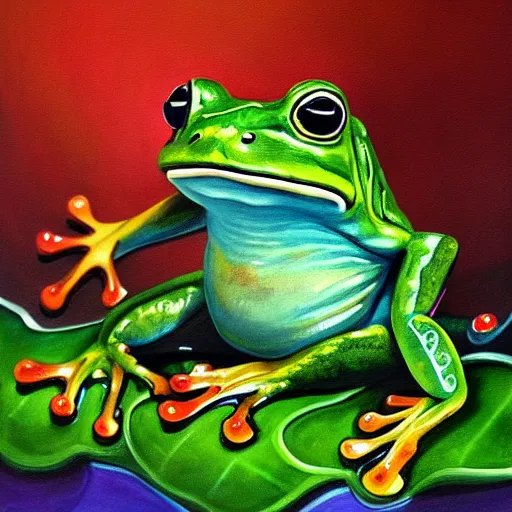 Image similar to a beautiful painting of singular frog frog dripping garden, trending on artstation