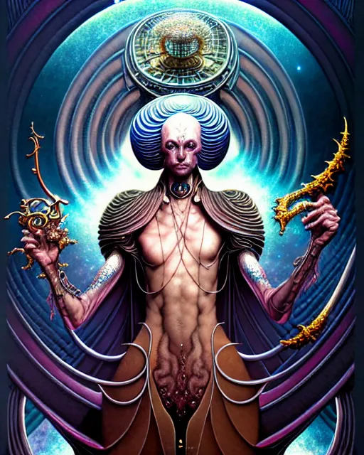 Image similar to the emperor tarot card, fantasy character portrait made of fractals, ultra realistic, wide angle, intricate details, the fifth element artifacts, highly detailed by peter mohrbacher, hajime sorayama, wayne barlowe, boris vallejo, aaron horkey, gaston bussiere, craig mullins