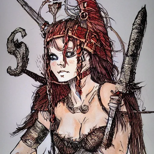 Image similar to A cute barbarian girl by Ian Miller