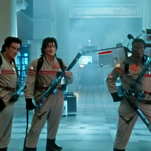 Image similar to stunning awe inspiring michael jackson as a ghostbuster in the movie ghostbusters, movie still 8 k hdr atmospheric lighting