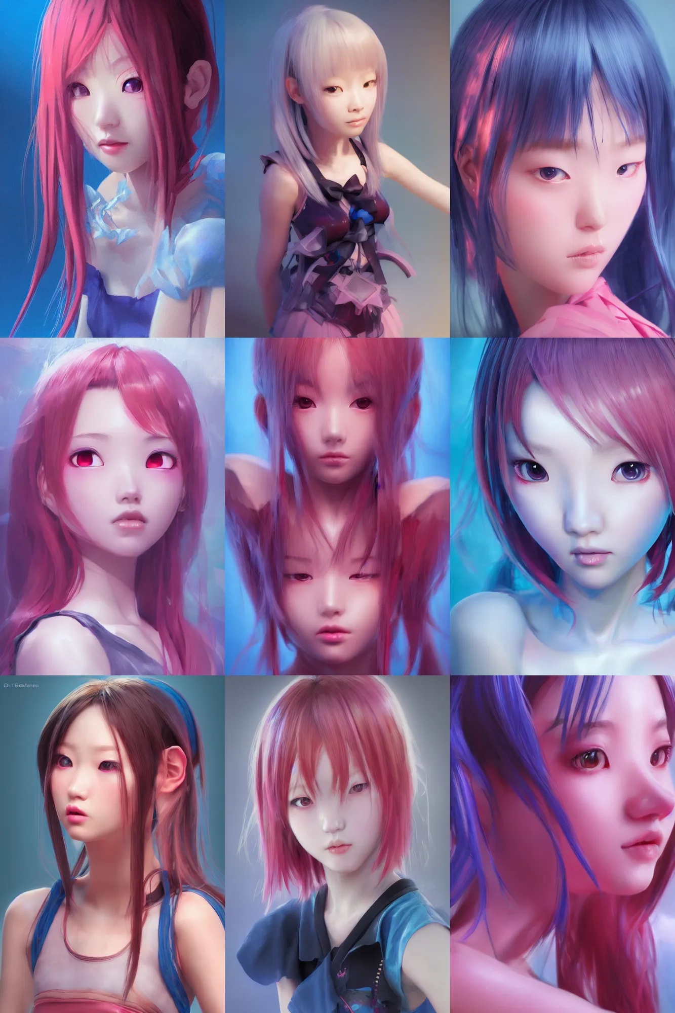Prompt: 3d dark infrared octane render concept art by D. Jun, by Mo Xiang Tong Xiu, by Igarashi Daisuke, cute beauty portrait anime schoolgirl under dark pink and blue water. beautiful reflective skin shader. cutest face. dramatic deep light, trending on artstation, oil painting brush
