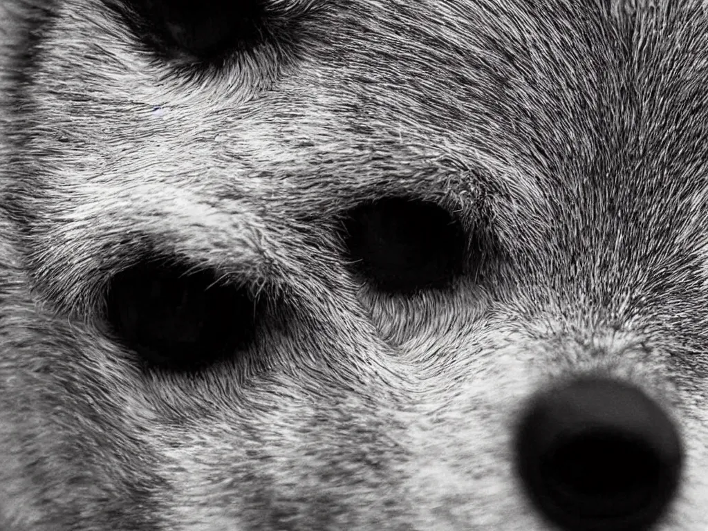 Image similar to ultra detailed photo, extreme close up of wolf face, telephoto lens