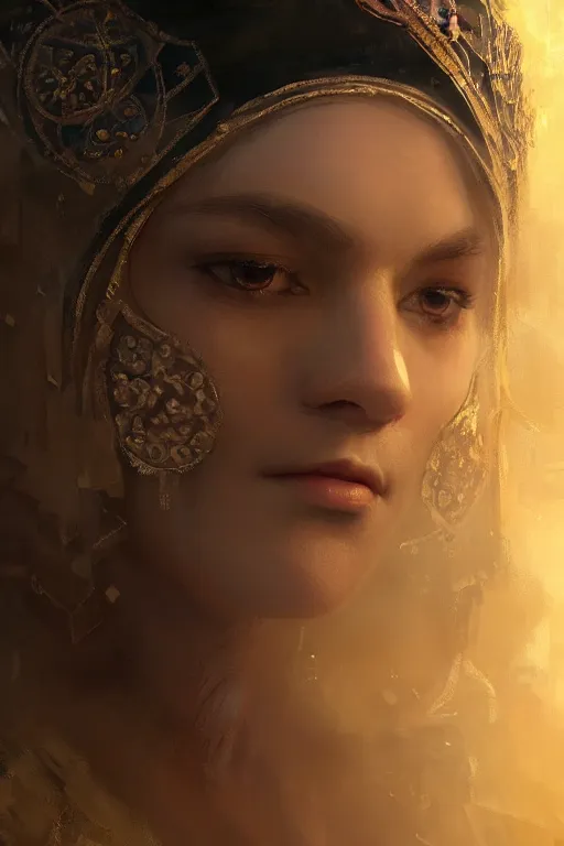 Image similar to babylonian princess, gorgeous, close-up portrait, intricate, elegant, volumetric lighting, scenery, digital painting, highly detailed, artstation, sharp focus, illustration, concept art, ruan jia, steve mccurry