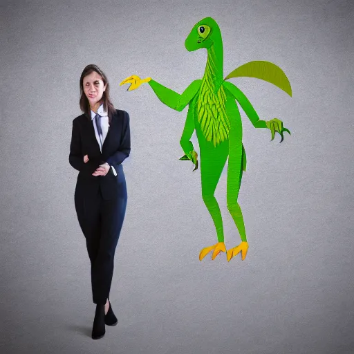 Image similar to a velociraptor wearing a business suit