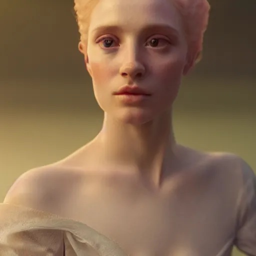 Image similar to photographic portrait of a stunningly beautiful english renaissance female in soft dreamy light at sunset, beside the river, soft focus, contemporary fashion shoot, in a denis villeneuve and tim burton movie, by edward robert hughes, annie leibovitz and steve mccurry, david lazar, jimmy nelsson, extremely detailed, breathtaking, hyperrealistic, perfect face, octane render