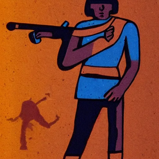 Image similar to photograph of a neolithic person holding a plasma rifle