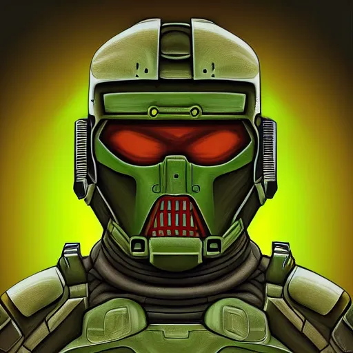 Image similar to portrait of doomguy, highly detailed, centered, digital painting