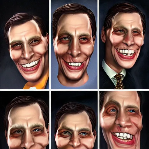 Image similar to Caricature portraits done of Jerma, realistic, hyperrealistic, very realistic, highly detailed, very detailed, extremely detailed, detailed, oil painting, digital art, trending on artstation