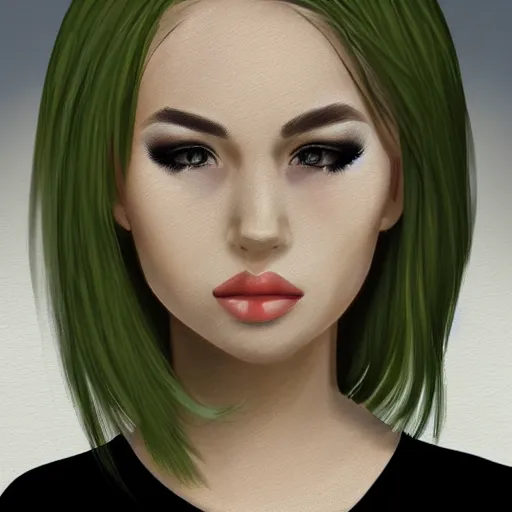 Prompt: long shot of blonde girl in black top clothing with green eyes, digital art, trending on artstation