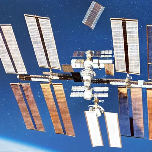 Image similar to a detailed sketch of the international space station, with the sun reflecting off of it's windows, various refining methods, micro macro autofocus, ultra definition, cinematic