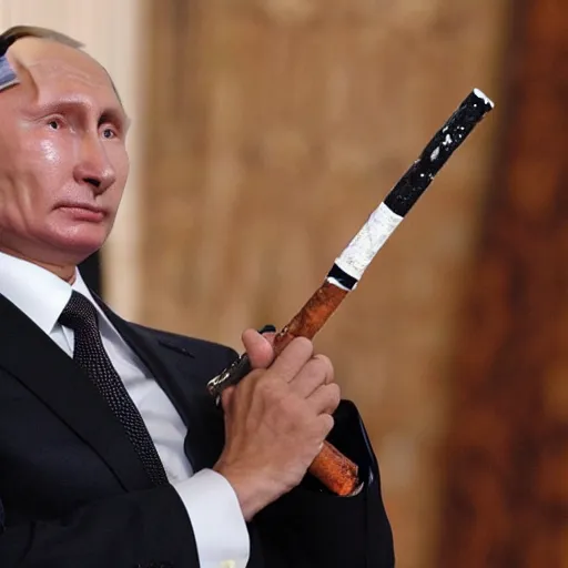 Prompt: Vladimir Putin smoking huge amounts of cannabis with a bong