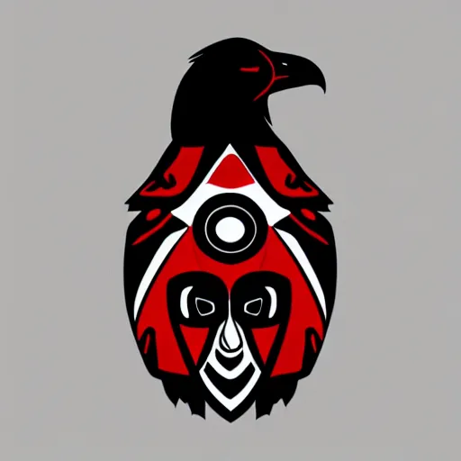 Image similar to ovids black and white and red color scheme raven , high quality art in the style of pacific northwest HAIDA art,