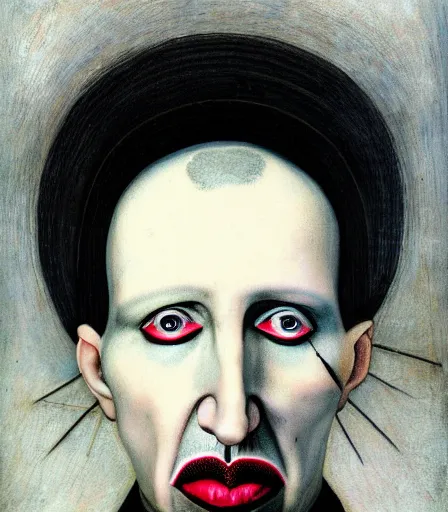 Image similar to portrait of marilyn manson by hieronymus bosch, high quality, high detail