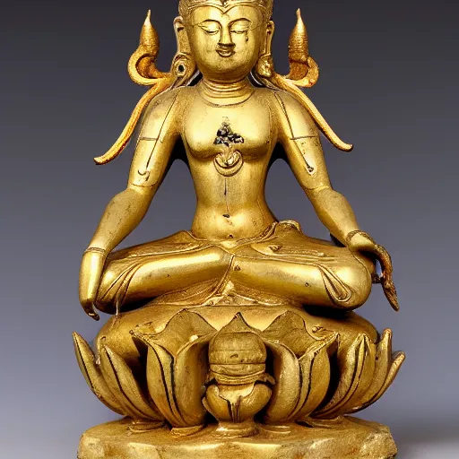 Prompt: marble and gold statue of a many - armed goddess sitting full lotus